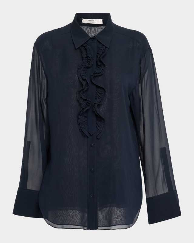 Sheer Dreams Ruffle-Trim Silk Georgette Blouse